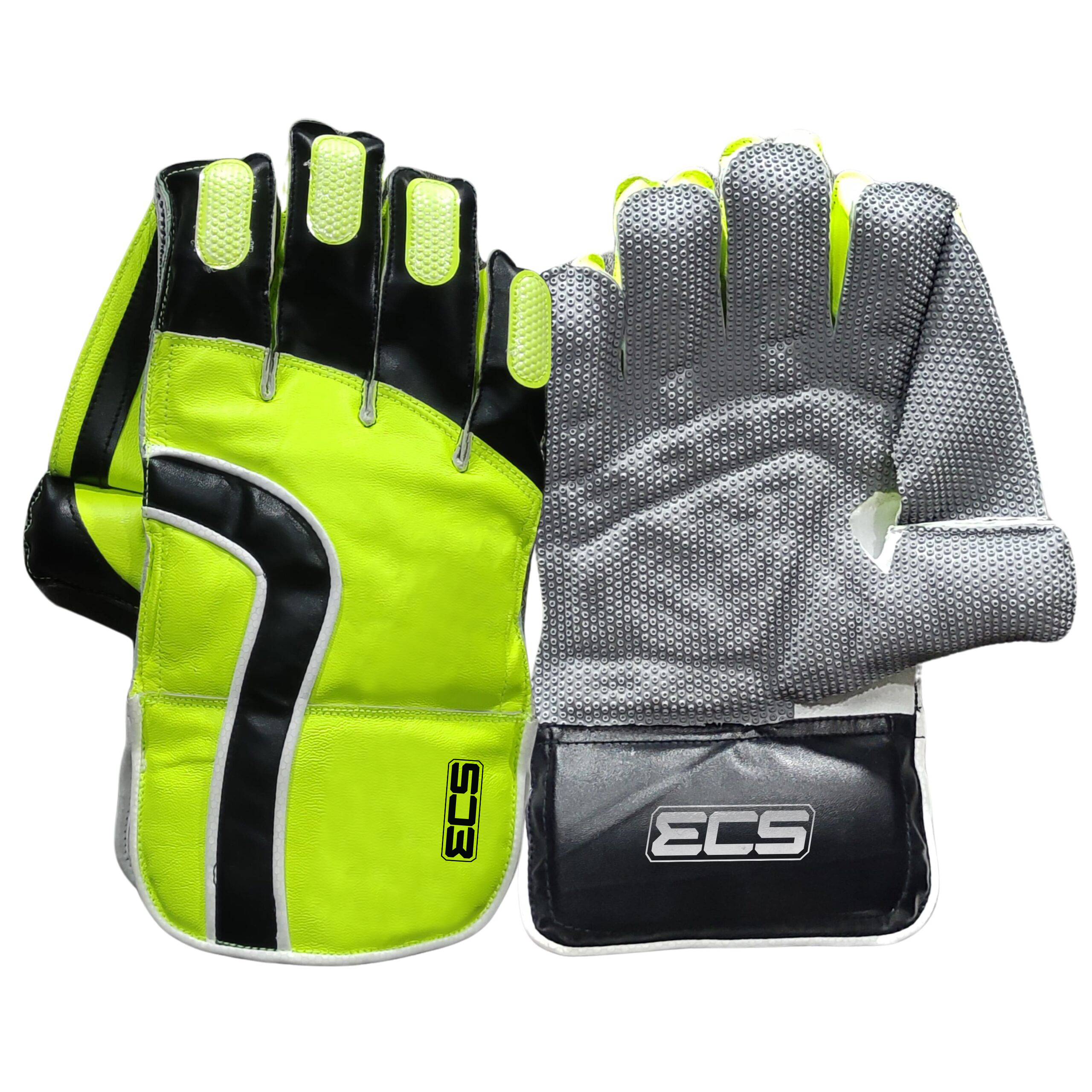 ECS Pro Wicket Keeping Gloves + 2 FREE Inner Gloves – Neon Green | Premium Cricket Keeper Gloves Set